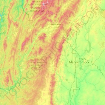 Топографическая карта Уралтау, высота, рельеф