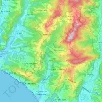 Топографическая карта Псахе, высота, рельеф