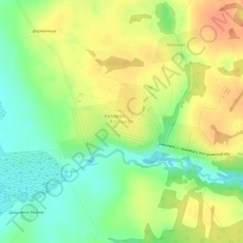 Топографическая карта Колшево, высота, рельеф