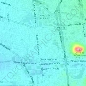 Топографическая карта Parque Lineal Miguel Hidalgo, высота, рельеф
