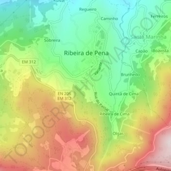Топографическая карта Parque Municipal de Ribeira de Pena, высота, рельеф
