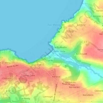 Топографическая карта Plage du Ris, высота, рельеф