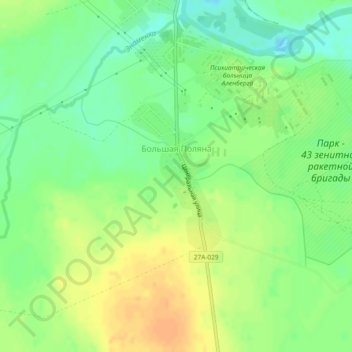 Топографическая карта Большая Поляна, высота, рельеф