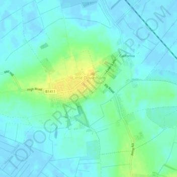 Топографическая карта Little Downham, высота, рельеф