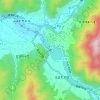 Топографическая карта 高遠ダム, высота, рельеф