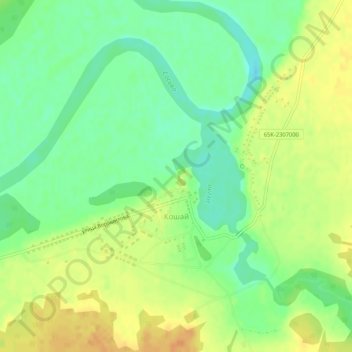 Топографическая карта Кошай, высота, рельеф