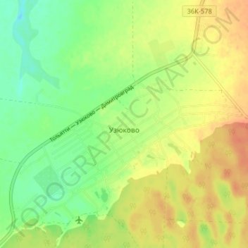 Топографическая карта Узюково, высота, рельеф