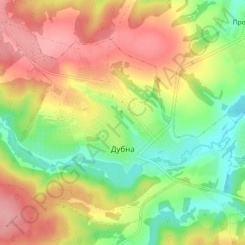 Топографическая карта Дубна, высота, рельеф