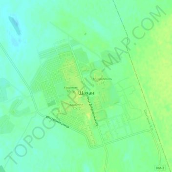Топографическая карта Шахан, высота, рельеф
