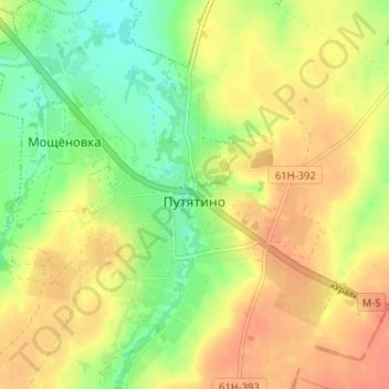 Топографическая карта Путятино, высота, рельеф
