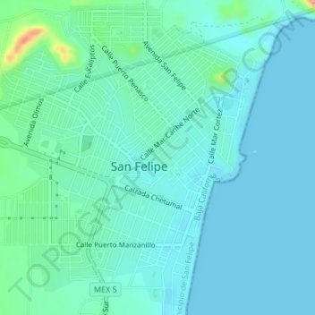 Топографическая карта San Felipe, высота, рельеф