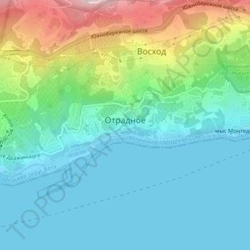Топографическая карта Отрадное, высота, рельеф