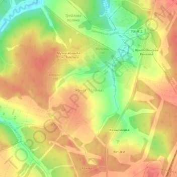 Топографическая карта Ясная Поляна, высота, рельеф
