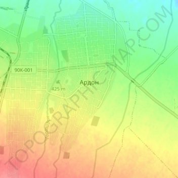 Топографическая карта Ардон, высота, рельеф