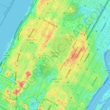 Топографическая карта Central Park, высота, рельеф