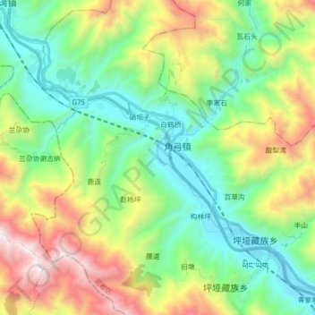 Топографическая карта 白龙江, высота, рельеф
