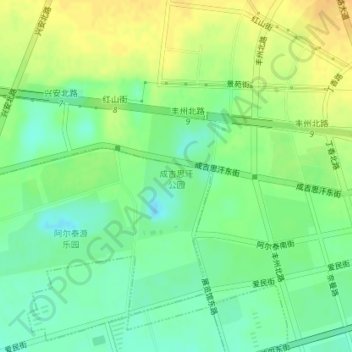 Топографическая карта 成吉思汗公园, высота, рельеф
