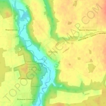 Топографическая карта Вязьмино, высота, рельеф