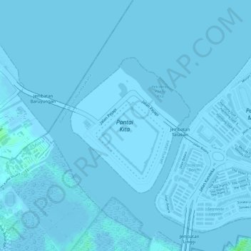 Топографическая карта Pantai Kita (Riverwalk Island), высота, рельеф