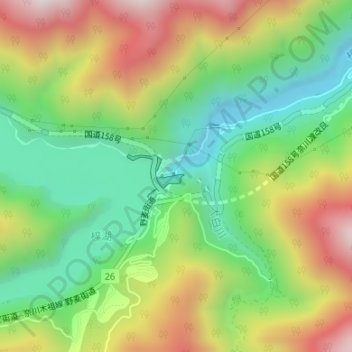 Топографическая карта 奈川渡ダム, высота, рельеф