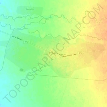 Топографическая карта Курчум, высота, рельеф