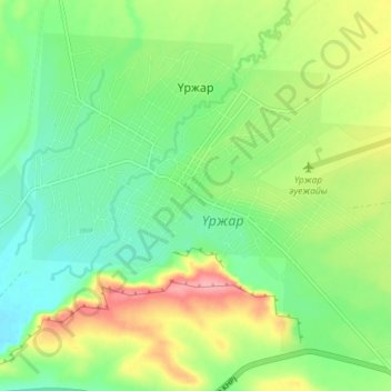 Топографическая карта Урджар, высота, рельеф