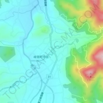 Топографическая карта 大保川, высота, рельеф