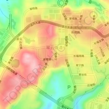 Топографическая карта 翠云南山文化广场, высота, рельеф