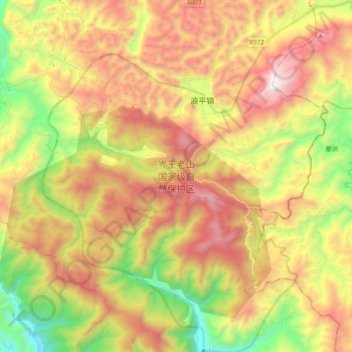 Топографическая карта 岑王老山国家级自然保护区, высота, рельеф