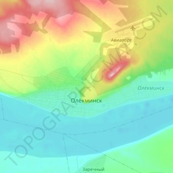 Топографическая карта Олёкминск, высота, рельеф
