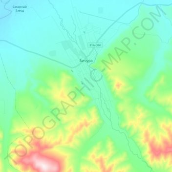 Топографическая карта Бичура, высота, рельеф