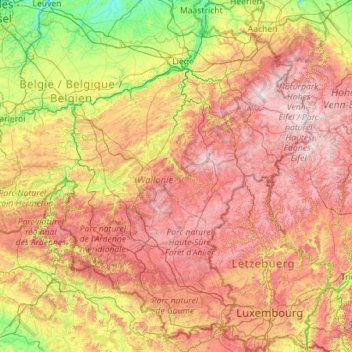 Топографическая карта Ardennen, высота, рельеф