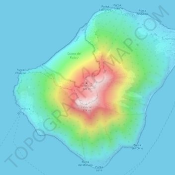 Топографическая карта Isola di Stromboli, высота, рельеф