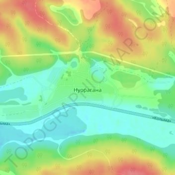 Топографическая карта Нуорагана, высота, рельеф