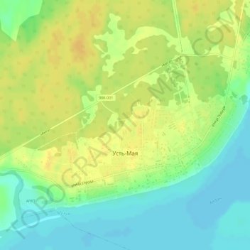 Топографическая карта Усть-Мая, высота, рельеф
