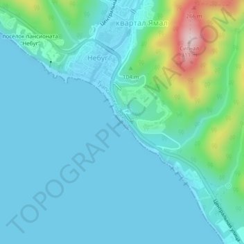 Топографическая карта Пляж ОК "Прометей", высота, рельеф