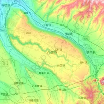 Топографическая карта 白鹿原, высота, рельеф
