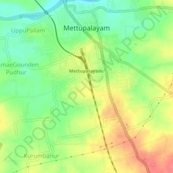 Топографическая карта Mettupalayam, высота, рельеф