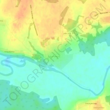 Топографическая карта Хотимль, высота, рельеф