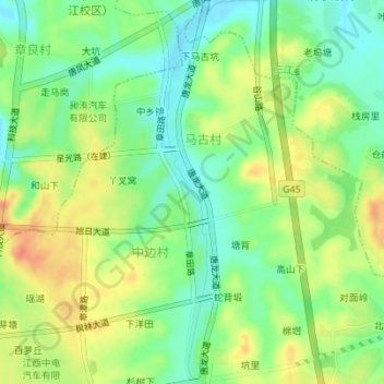 Топографическая карта 唐龙公园（在建）, высота, рельеф