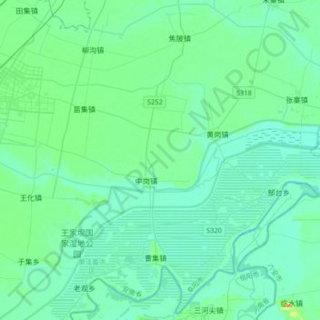 Топографическая карта 谷河, высота, рельеф