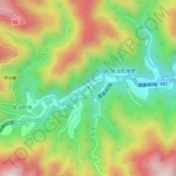 Топографическая карта 佐治川ダム, высота, рельеф