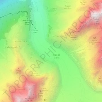 Топографическая карта Mer de Glace, высота, рельеф