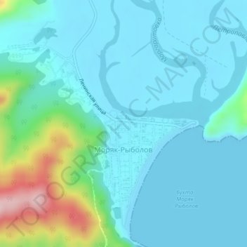 Топографическая карта Моряк-Рыболов, высота, рельеф