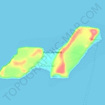 Топографическая карта Pulau Pemana, высота, рельеф