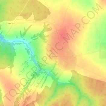 Топографическая карта Бараны, высота, рельеф