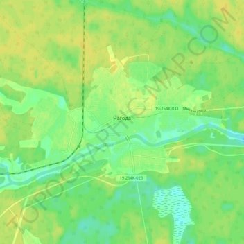 Топографическая карта Чагода, высота, рельеф