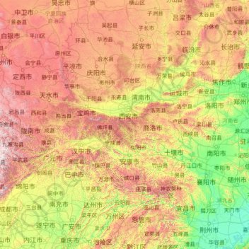 Топографическая карта 秦岭, высота, рельеф