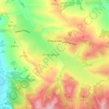 Топографическая карта Отважная, высота, рельеф