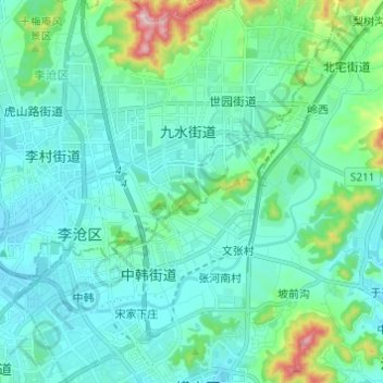 Топографическая карта 张村河, высота, рельеф